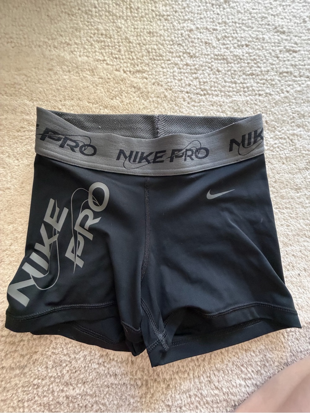 Nike Pro Women's Black Shorts with Gray Logo Waistband